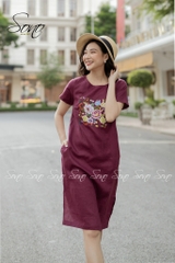 SONO - Đầm linen thêu hoa nhiều màu có tay