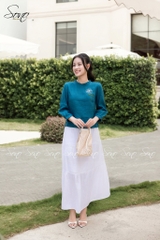 SONO - Áo linen dài tay bèo nhún thêu hoa