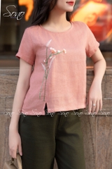 SONO - Áo linen thêu bông lúa