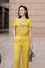 SONO - Bộ dài linen thêu cành hoa và chim