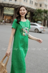 SONO - Đầm linen thêu hoa nhiều màu có tay