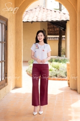 SONO - Áo linen nút bọc thêu hoa đỗ