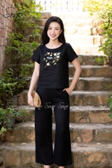 SONO - Bộ dài linen thêu cành hoa và chim