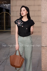 SONO - Áo linen tay dơi thêu hoa bướm