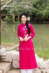 SONO - Áo dài hồng sen thêu cành hoa