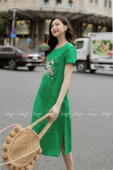 SONO - Đầm linen thêu hoa nhiều màu có tay