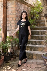 SONO - Bộ dài linen thêu cành hoa và chim