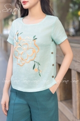 SONO - Áo linen nút bên thêu hoa to