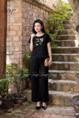 SONO - Bộ dài linen thêu cành hoa và chim