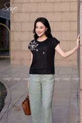SONO - Áo linen tay dơi thêu hoa bướm