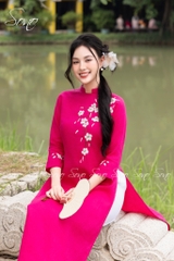 SONO - Áo dài hồng sen thêu cành hoa