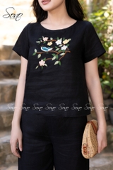 SONO - Bộ dài linen thêu cành hoa và chim