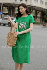SONO - Đầm linen thêu hoa nhiều màu có tay