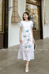 SONO - Đầm trắng có tay dáng dài thêu 3 cành