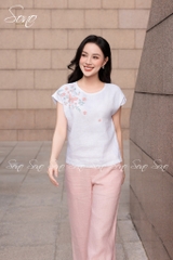 SONO - Áo linen tay dơi thêu hoa bướm