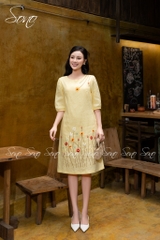 SONO - Đầm linen tay lỡ thêu hoa cỏ