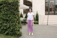 SONO - Áo linen thêu hoa tím quấn bọ viền cổ