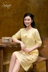 SONO - Đầm linen tay lỡ thêu hoa cỏ