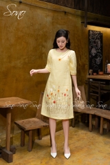 SONO - Đầm linen tay lỡ thêu hoa cỏ