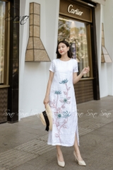 SONO - Đầm trắng có tay dáng dài thêu 3 cành
