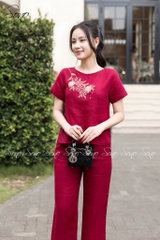 SONO - Bộ dài linen thêu hoa thiên lý