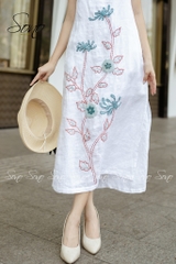 SONO - Đầm trắng có tay dáng dài thêu 3 cành