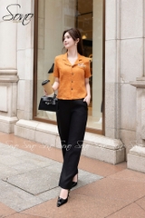 SONO - Áo linen cổ danton thêu nắp túi