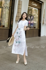 SONO - Đầm trắng có tay dáng dài thêu 3 cành