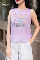 SONO - Áo linen sát nách thêu nhiều màu