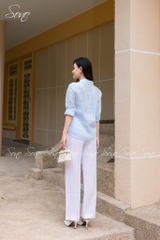 SONO - Áo sơ mi linen dài tay thêu hoa nhí pastel
