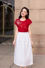 SONO - Chân váy linen dài phối ren