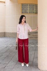 SONO - Áo sơ mi linen dài tay thêu hoa nhí pastel