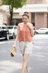 SONO - Áo linen sát nách phối crochet