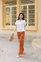 SONO - Áo sơ mi linen tay ngắn thêu ngang ngực