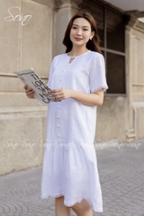 SONO - Đầm linen có tay chạy li dọc viền ren