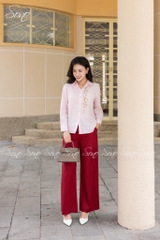 SONO - Áo sơ mi linen dài tay thêu hoa nhí pastel