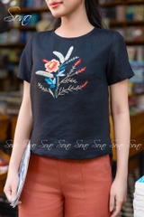 SONO - Áo linen thêu cành lá