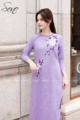 SONO - Áo dài tím cổ đan tay thêu lá tím