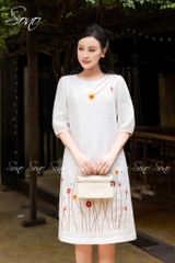 SONO - Đầm linen tay lỡ thêu hoa cỏ