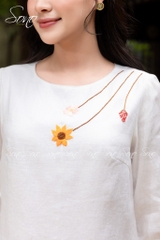 SONO - Đầm linen tay lỡ thêu hoa cỏ