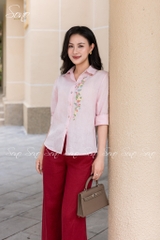 SONO - Áo sơ mi linen dài tay thêu hoa nhí pastel
