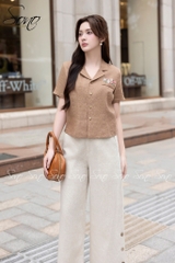 SONO - Áo linen cổ danton thêu nắp túi