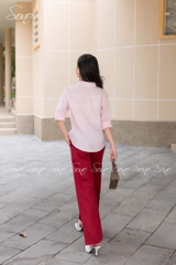 SONO - Áo sơ mi linen dài tay thêu hoa nhí pastel