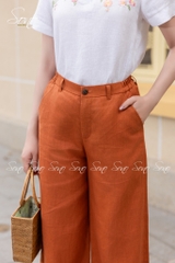 SONO - Áo sơ mi linen tay ngắn thêu ngang ngực
