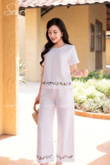 SONO - Bộ dài linen thêu viền