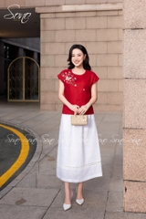 SONO - Áo linen tay dơi thêu hoa bướm