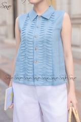 SONO - Áo sơ mi linen sát nách chạy gân