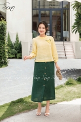 SONO - Áo linen dài tay cổ bèo nhún thêu
