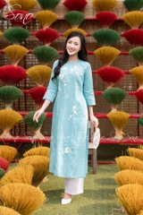 SONO - Áo dài linen thêu hoa trắng toàn thân