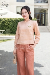 SONO - Áo linen dài tay bèo nhún thêu hoa
